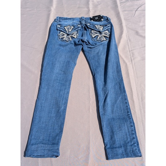 Miss Me Jeans Bling Cross Signature Skinny Size 25 Diamond Chrome Y2K JE8078SL - Picture 7 of 11